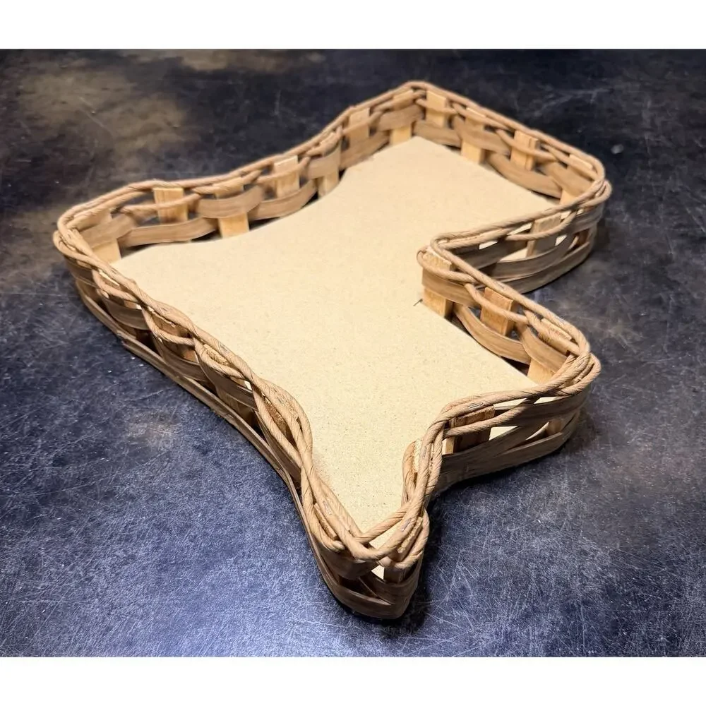 Louisiana Shaped Woven Wooden Wicker Basket/Tray With Wood Bottom 13”